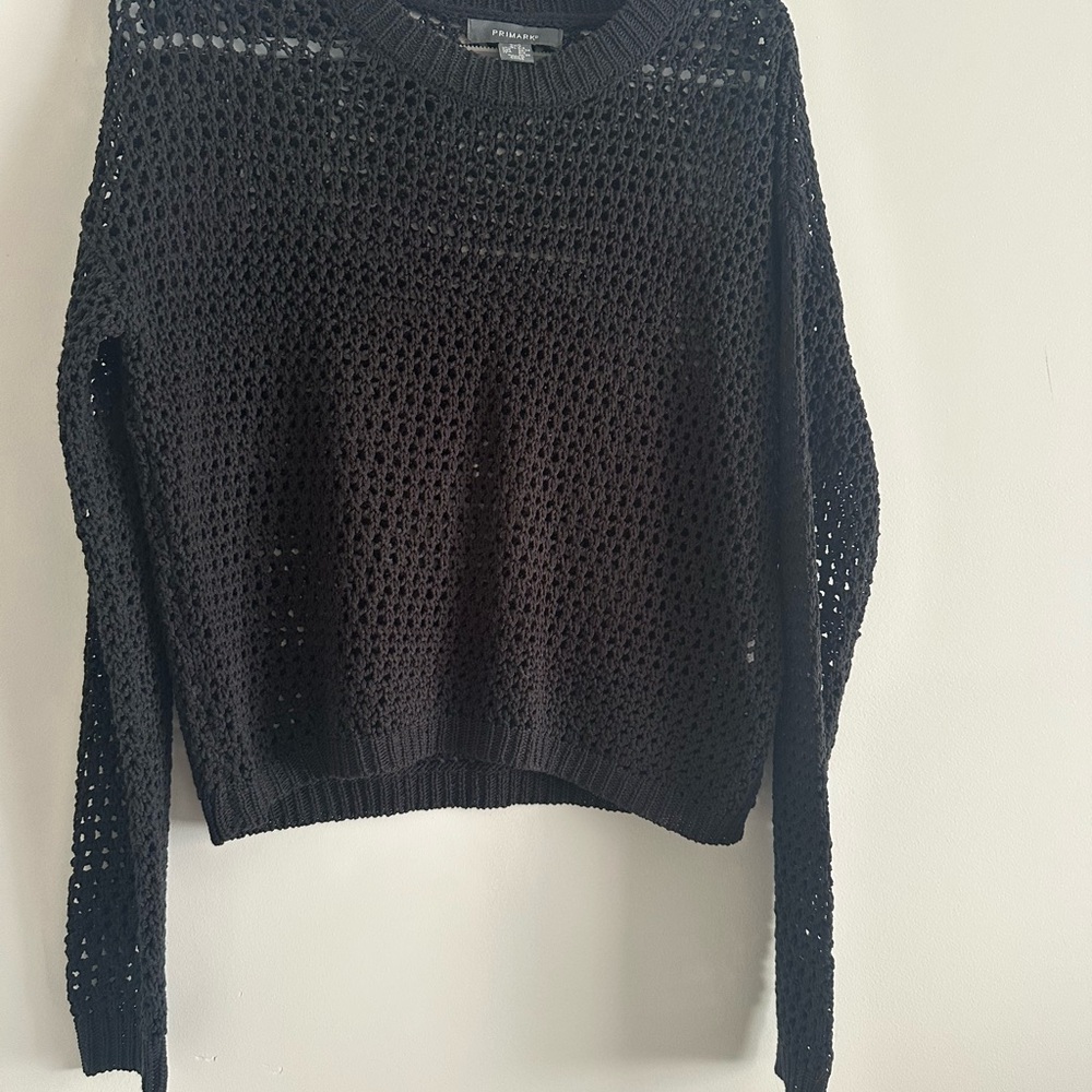 Primark Black Open-Knit Crewneck Sweater